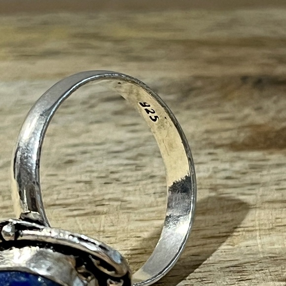 BLUE LAPIS LAZULI GEMSTONE RING 925 SILVER OVERLAY SIZE 10 - Picture 4 of 8